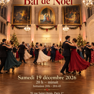 Bal de Noël Harmony Valse – 19 décembre 2026 – salle Saint-Leu-Saint-Gilles avec ses trois tableaux, ses lustres et son parquet.