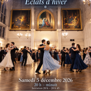 Éclats d’hiver Harmony Valse – 5 décembre 2026 – salle Saint-Leu-Saint-Gilles avec ses trois tableaux, ses lustres et ses danseurs.