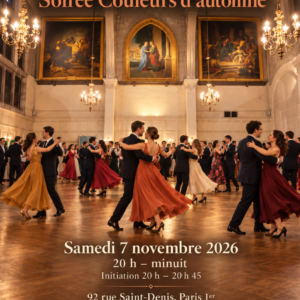 Couleurs d’automne Harmony Valse – 7 novembre 2026 – salle Saint-Leu-Saint-Gilles avec ses trois grands tableaux et ses lustres.
